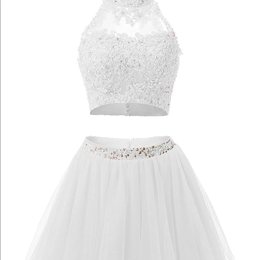 Beaded White 2 Piece Wedding/Prom Set Sz 12